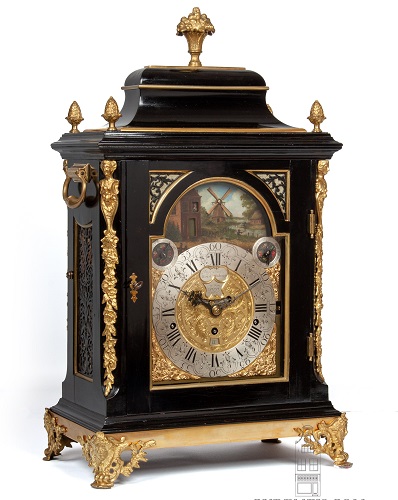 An attractive English table clock with musical mechanism and automaton, Daye Barker London, circa 1760.